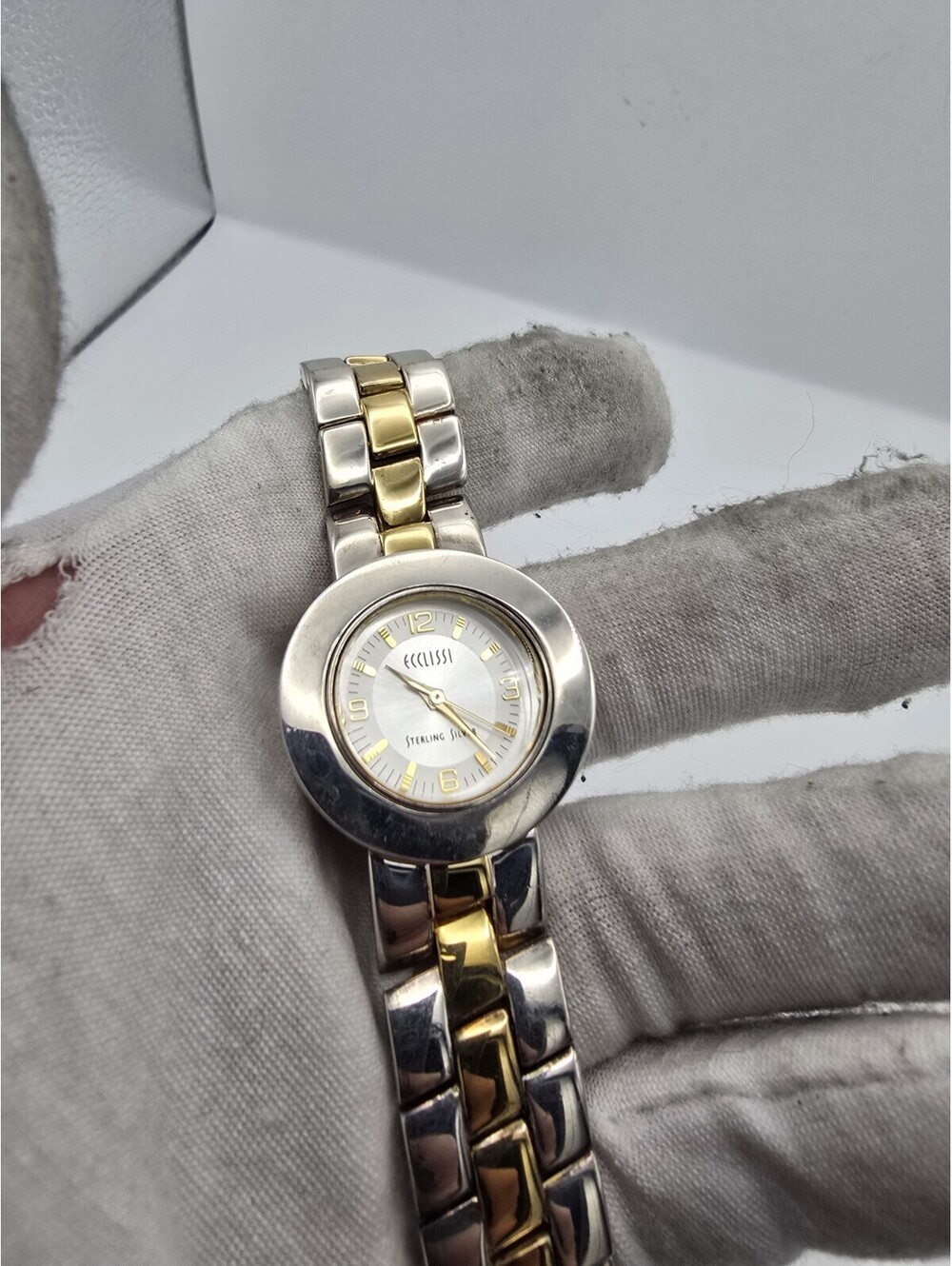 Ecclissi Two Tone Sterling Silver White Dial Ladies Watch With Extra Bezels